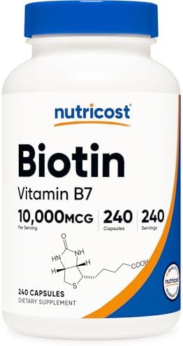 Nutricost Biotin (Vitamin B7) 10,000mcg (10mg) Vitamin Supplement, 240 Capsules - Vegetarian, Gluten Free, Quick Release, Non-GMO Nutricost