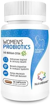 NutraBlast Vaginal Probiotics for Women Digestive, Intimate Balance, UT & Vaginal Health - 50 Billion CFU - 6 Strains, Prebiotics, Cranberry Extract & D Mannose - Womens Probiotic (30 Count) NutraBlast