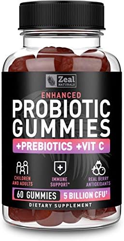 Probiotic Gummies for Adults and Kids (60 Count | 5 Billion CFU) w/Organic Berry Antioxidants & Vitamin C for Immune Support and Digestion gummy- Prebiotics and Probiotics for women Gummies Zeal Naturals