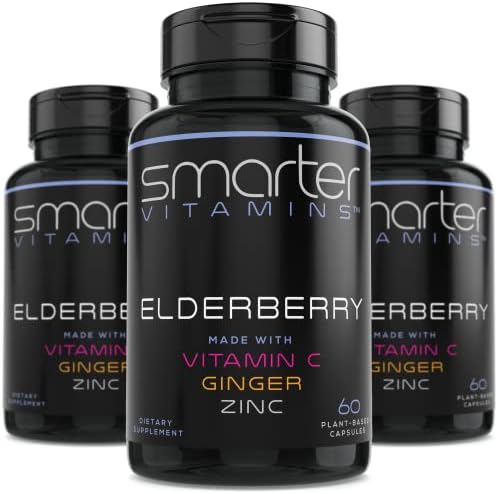 Smarter Elderberry Capsules + Vitamin C + Ginger & Zinc, Herbal Supplement, Powerful Black Elder Berry Extract Antioxidant Vitamin, 60 Vegan Pills SmarterVitamins