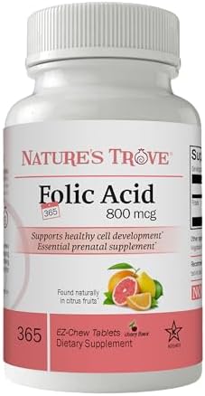 Nature's Trove Folic Acid 800 mcg (B9 Vitamin) 365 EZ Chew Tablets Cherry Flavor Nature's Trove