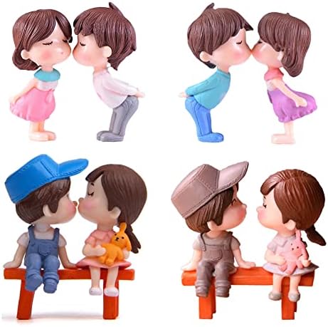 8pcs Miniature Couple Lover Figurines Chair Boy&Girl Kiss Dolls Cake Topper Micro Landscape Ornaments Fairy Garden Craft Terrarium Gift Dollhouse Miniature(Random 4pairs) Doyifun