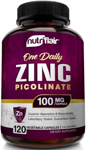 NutriFlair Zinc Picolinate 100mg, 120 Capsules - Vegan, Non-GMO, Made in USA, Third-Party Lab Tested NutriFlair