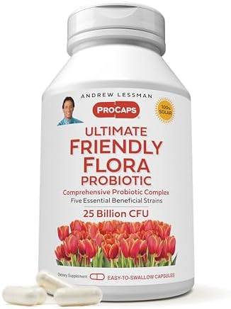 ANDREW LESSMAN Ultimate Friendly Flora Probiotic 30 Capsules - 25 Billion CFU, Comprehensive Blend of Five Probiotic Strains, Powerful Immune and Digestive Support. Probiotics for Women or Men Andrew Lessman