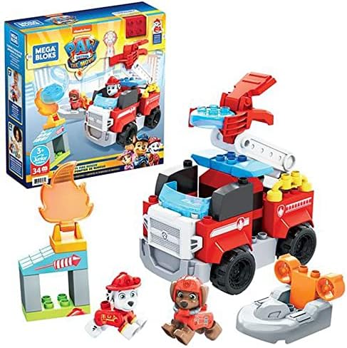 MEGA BLOKS Paw Patrol Marshall's City Fire Rescue Toy Building Set With 32 Jr. Bricks, Marshall and Zuma Figures, Gift Set For Boys and Girls, Ages 3+ Mattel