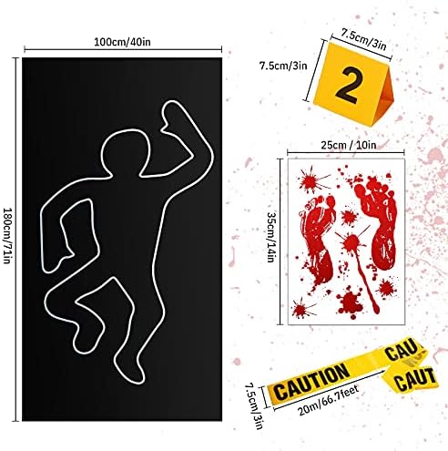 8 Pieces Crime Scene Decorations Including Body Silhouette Caution Barricade Tape Evidence Markers and Bloody Footprint Sticker Evidence Party Decorations for Halloween Home Wall Sumind