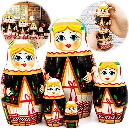 AEVVV Ukrainian Baboushka Nesting Dolls Set of 5 pcs - Matryoshka Dolls in Slavic Clothing - Handmade Ukrainian Gifts - Ukrainian Doll - Stacking Dolls Wooden Aevvv