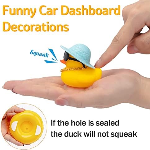 wonuu Car Rubber Duck, Yellow Duck Decoration Dashboard with Sun Hat Swim Ring Necklace Sunglasses for Car Dashboard Decorations wonuu