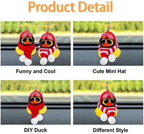 Rubber Duck Car Ornaments, Cute Duck Car Dashboard Decorations for Christmas Decor with Mini Helmet Scarf and Sunglasses(R1) MuMyer