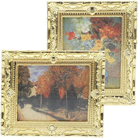 Kisangel Dollhouse Picture Frame 2pcs Oil Painting 1:12 Antique Picture Frame Model Painting Props for Miniature Home Arts Mini Kisangel