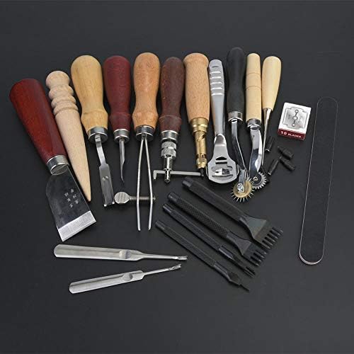 19Pcs/Set Leather Craft Punch Leathercraft Stitching Carving Tools with DIY Handmade Stitching Groover Hyuduo