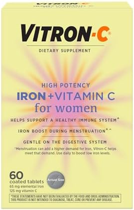 Vitron-C High Potency Iron Supplement, Immune Support, 125mg Vitamin C, 60 Count, Pack of 1 Vitron-C