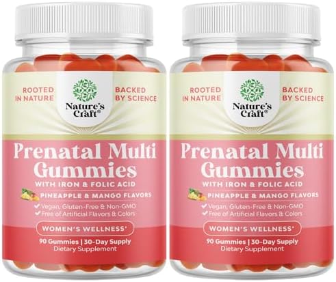 Vegan Prenatal Gummies for Women - Gummy Prenatal Vitamins for Women with Iron Folic Acid and Superfruit Blend - Chewable Prenatal Vitamins for Women Gummy Formula (Pineapple Mango) - 2 Months Natures Craft