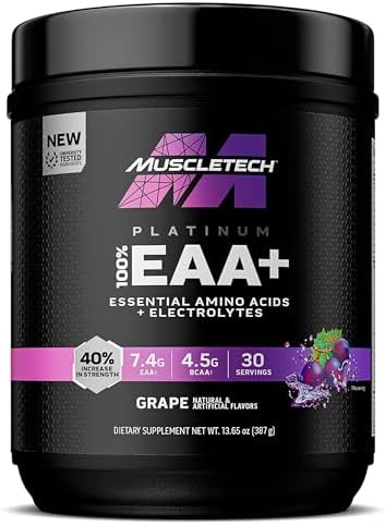 MuscleTech | Platinum 100% EAA+| Essential Amino Acids| Muscle Strength Builder for Men & Women | Workout Supplement | Fruit Punch | 13.8 oz | 30 Servings Muscletech