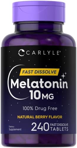 Carlyle Melatonin 10mg | 240 Pills | Berry Flavor | Fast Dissolve Tablets | Drug Free Supplement | Vegetarian, Non-GMO, Gluten Free Carlyle