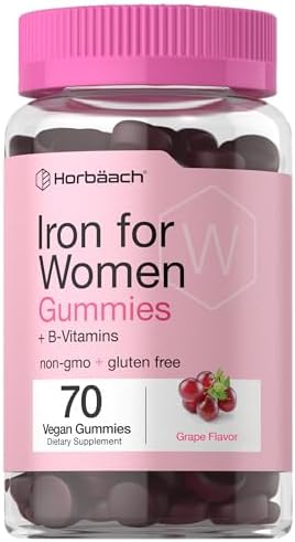 Horbäach Iron Gummies for Women | Supplement with B Vitamins | 70 Count | Grape Flavor | Vegan, Non-GMO & Gluten Free Horbäach