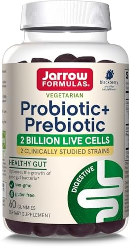 Jarrow Formulas Probiotic+ Prebiotic 2 Billion Live Cells Supplement, Digestive Health and Immune Support, 60 BlackBerry Flavor Probiotic+ Prebiotic Gummies, 30 Day Supply Jarrow Formulas