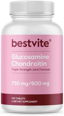 BESTVITE Glucosamine & Chondroitin Sulfate 750/600 Triple Strength (500 Tablets) (250 x 2) - Joint Support - No Stearates - Gluten Free Bestvite