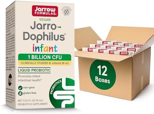 Jarrow Formulas Jarro-Dophilus Infant Liquid Probiotic, Dietary Supplement, Intestinal Health Support for Infants, 1 Billion CFU Per Serving, 0.51 Fl Oz, 30 Day Supply, (Pack of 12) Jarrow Formulas