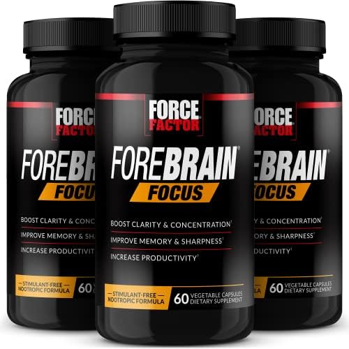 Force Factor Forebrain Focus Brain Booster, Brain Supplement to Boost Clarity & Concentration, for Memory & Sharpness & Increase Productivity, Nootropic Brain Support Supplement, 60 Capsules, Black Force Factor