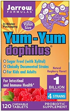 Jarrow Formulas Yum-Yum Dophilus, Natural Raspberry Probiotic Supplement - 120 Chewable Tablets - Intestinal & Immune Health - for Kids & Adults (Packaging May Vary), Pack of 12 Jarrow Formulas