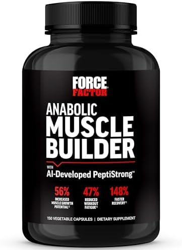 FORCE FACTOR Anabolic Muscle Builder, Muscle Building Support Supplements for Men, Supports Muscle, Strength, and Recovery, Reduces Fatigue, with AI-Developed PeptiStrong, 150 Capsules Force Factor