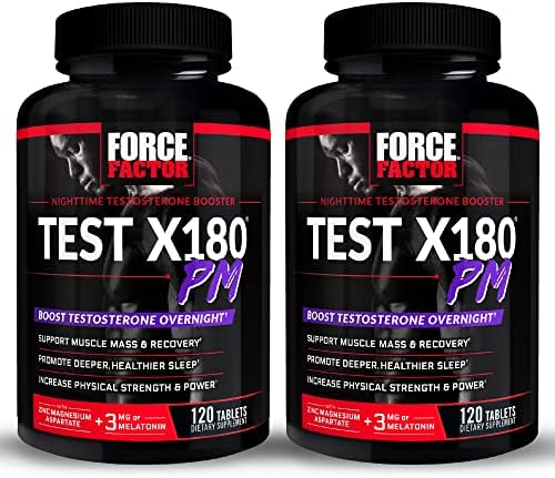 Force Factor Test X180 PM Testosterone Booster for Men, Overnight Testosterone Supplement to Build Muscle, Increase Strength, and Promote Deeper, Healthier Sleep and Recovery, 120 Tablets Force Factor