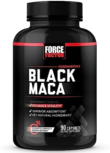 FORCE FACTOR Black Maca Root 1000mg, Vitality Supplement for Men with Black Pepper Extract for Absorption, Natural Maca Negra Extract, 90 Capsules Force Factor