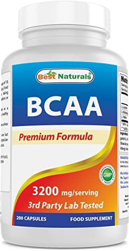 Best Naturals BCAA Branch Chain Amino Acid, 3200mg per Serving, 200 Capsules - Pharmaceutical Grade - 100% Pure Instantized Formula | Pre/Post Workout Bodybuilding Supplement | Boost Muscle Growth Best Naturals