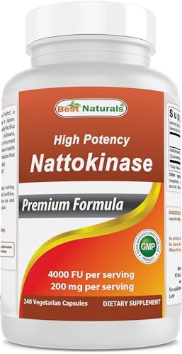 Best Naturals High Potency Nattokinase 4000 FU Per Serving/ 200 mg per Serving, 240 Vegetarain Capsules. Non-GMO, Gluten Free. Best Naturals