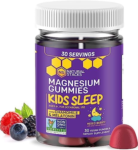 Natural Stacks Sleep Magnesium Gummies for Kids - Premium Drug Free Sleep Aid with Melatonin - Magnesium Citrate Gummies for Sleep Quality - Magnesium Gummies with Chamomile - 30 Mixed Berry Gummies Natural Stacks