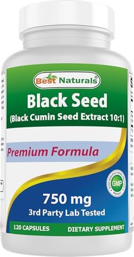 Best Naturals Black Seed (Black Cumin Seed Extract 10:1) 750 mg Per Serving- 120 Capsules Best Naturals