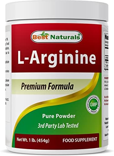 Best Naturals L-Arginine Powder 1 Pound - Pure Pharmaceutical Grade Free Form - Best Amino Acid Arginine Supplements for Women & Man - Promotes Circulation and Supports Cardiovascular Health Best Naturals