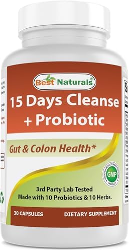 Best Naturals 15 Day Gut & Colon Cleanse + Probiotics for Women & Men with Senna, Cascara Sagrada & Psyllium Husk- 30 Capsules - Non-GMO & Gluten Free. Best Naturals