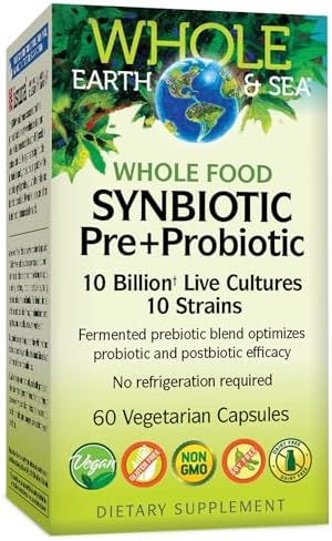 Natural Factors Whole Earth & Sea, Whole Food Synbiotic Pre + Probiotic, Fermented Digestive Enzymes, 60 Vegetarian Capsules Natural Factors