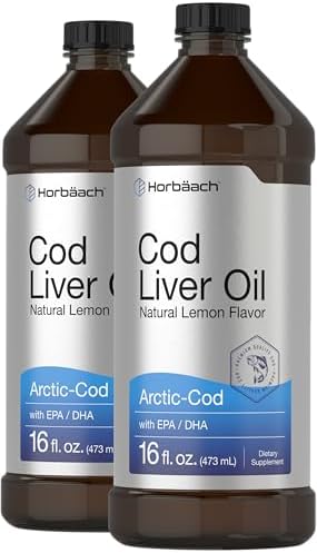 Horbäach Arctic Cod Liver Oil with EPA/DHA | 2 x 16 fl oz | Natural Lemon Flavor | Non-GMO & Gluten Free Liquid Supplement Horbäach