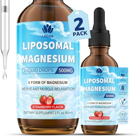 Liposomal Magnesium Glycinate Liquid Drop - Magnesium Supplement with 8 Forms of Magnesium | Liquid Magnesium 500mg with Ashwagandha, D3 for Calm, Sleep, Muscles & Energy | 2 Pack, 84 Days Supply Lilicare