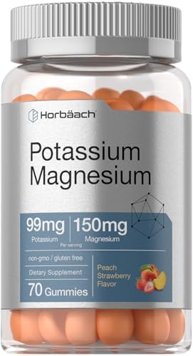 Horbäach Potassium Magnesium Supplement Gummies | Peach Strawberry Flavor | 70 Count | Vegan, Non-GMO, and Gluten Free Formula Horbäach