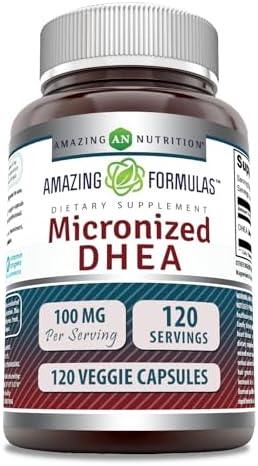 Amazing Formulas Micronized DHEA Supplement | 100 Mg Per Serving | Veggie Capsules| Non-GMO | Gluten Free | Made in USA (1 Pack, 120 Count) Amazing Nutrition