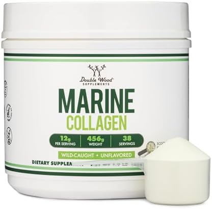 Double Wood Supplements Marine Collagen Powder (1 LB / 16 OZ of Quick Dissolve Marine Collagen Peptides) Wildcaught, Unflavored, Micronized - Scoop Included, No Fillers (38 Servings of 12 Grams Each) Double Wood Supplements