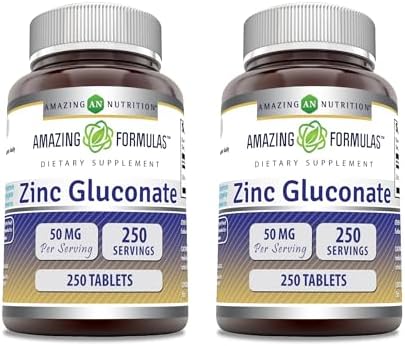 Amazing Formulas Zinc Gluconate Supplement | 50 Mg Per Serving | Tablets | Non-GMO | Gluten-Free | Made in USA (250 Count) | Pack of 2 Amazing Nutrition