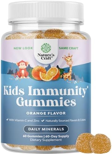 Kids Immunity Support Gummies - Delicious Vitamin C with Zinc and Echinacea Immune Booster Gummies for Kids - Vegan Gluten Free and Gelatin Free Chewable Gummy Vitamin Supplement for Children Natures Craft