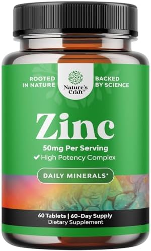 Zinc 50mg Immune Support Supplement - Zinc Complex Supplement for Immune System and to Enhance Hair Skin and Nails Vitamins - Easy to Swallow Potent Daily Tablets for Adults Natures Craft