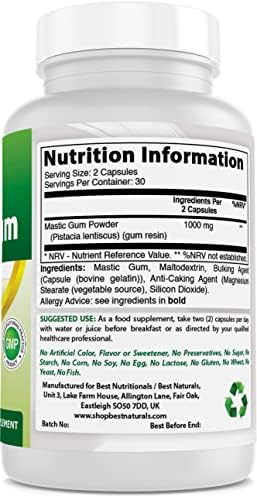 Best Naturals 2 Pack Mastic Gum Capsules 500 mg - 60 Count - (Non-GMO) (Gluten Free) - Promotes Healthy Stomach & Duodenal Health - (Total 120 Capsules) Best Naturals