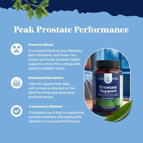 Herbal Prostate Supplement for Men - Potent Pygeum and Saw Palmetto Extract with Beta Sitosterol & Green Tea for Urinary Tract Support - Male Health Blend for Frequent Urination - 90 Capsules Natures Craft