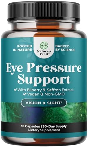 Eye Pressure Support with Bilberry Extract - Vegan Eye Health Supplement for Adults For Ocular Pressure Relief with Saffron Ginkgo Niacin and More Vitamins Vision Support (1 Month Supply) Natures Craft