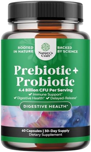 Prebiotics and Probiotics Gut Health Supplement - Super Potent Digestive Health Acidophilus Probiotic Capsules with Men and Womens Probiotics and Prebiotics for Colon Digestive Support and Immunity Natures Craft