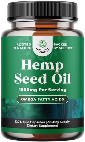 High Absorption Hemp Oil Capsules - Vegan Omega 3 6 9 Supplement with Essential Fatty Acids for Joint Support Relaxing Mood and Skin Health - Halal Non-GMO 1000mg per Serving Hemp Seed Oil Capsules Natures Craft