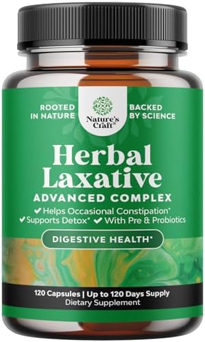 Herbal Laxative Capsules with Probiotics – Gentle Laxative for Women and Men with Senna Leaf Psyllium Husk and Cascara Sagrada - Senna Pills for Colon Cleanse and Detox Support (60 Servings) Natures Craft