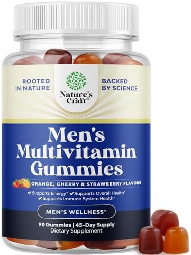 Natures Craft Daily Mens Multivitamins Gummies - Mens Gummy Multivitamins with Zinc and Biotin Immune Support Gummies - Potent Vitamins for Energy and Immunity Non-GMO Gluten Free Halal 90 Count Natures Craft